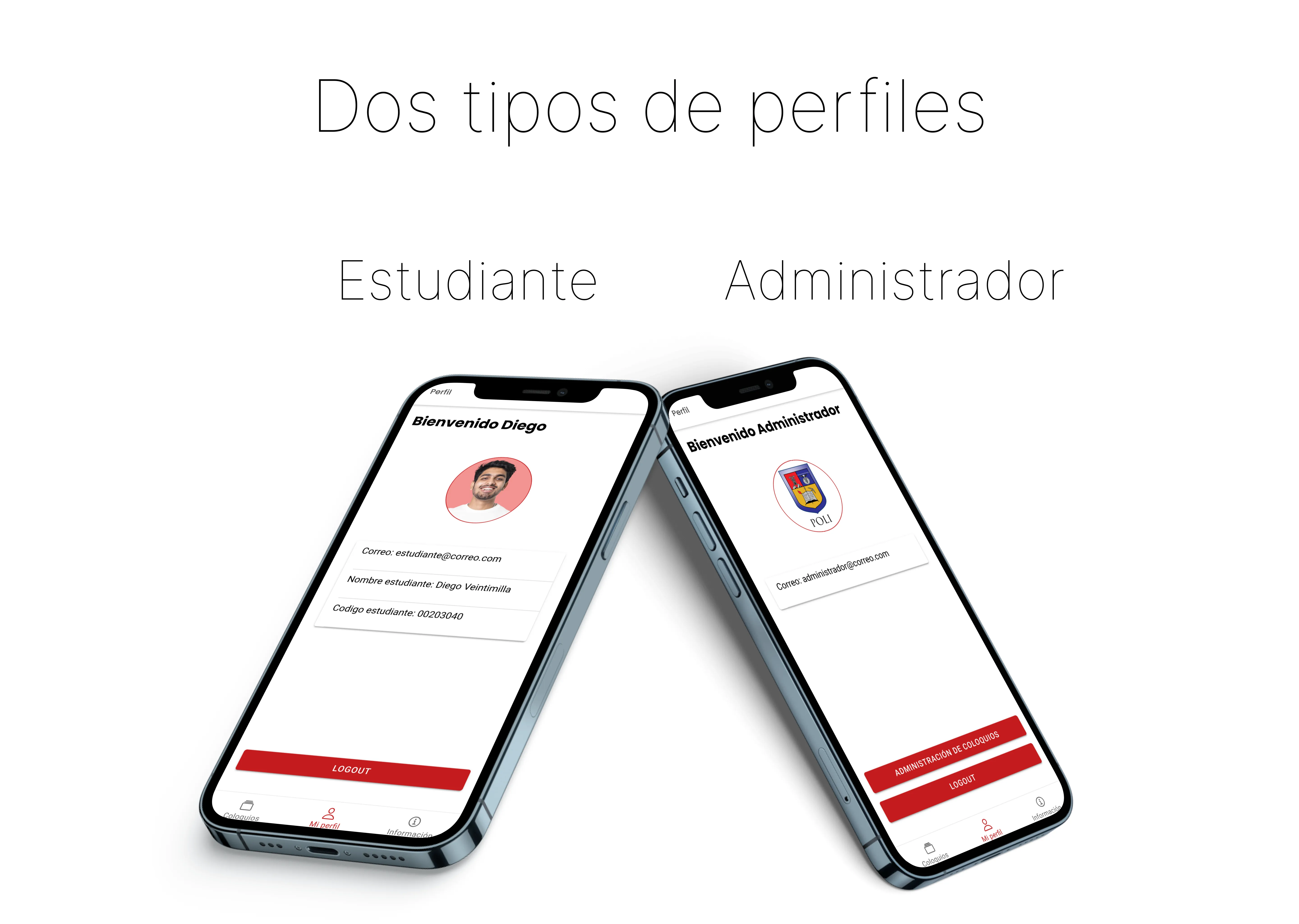 Coloquios App two profiles