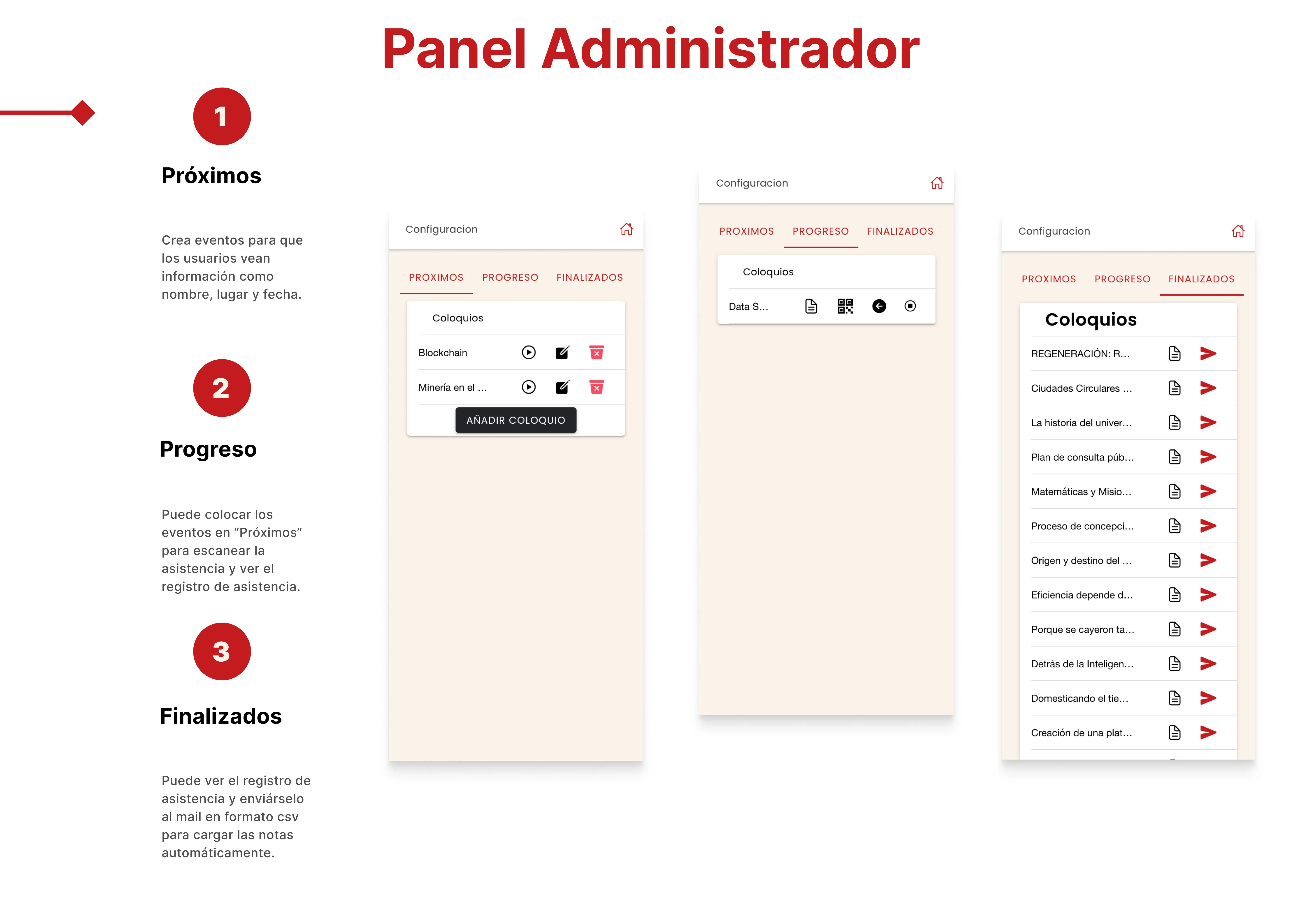 Coloquios App panel administration